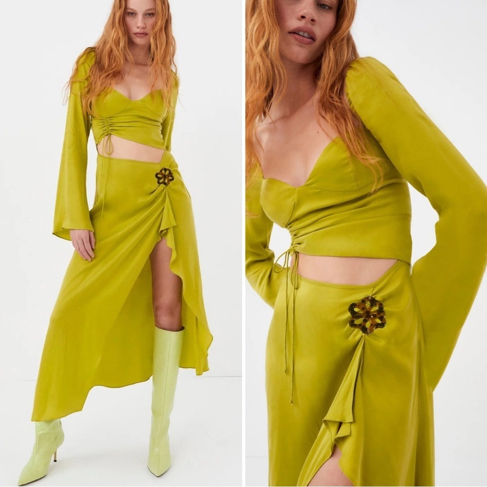 For Love & Lemons Allie Midi Dress Sz S Cutout Long Sleeve Soft Cupro Blend